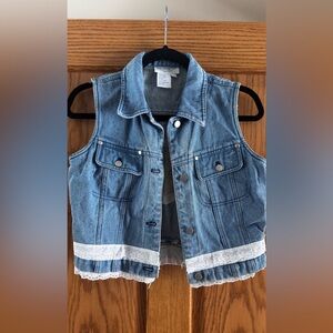 Denim Vest with Lace Trim